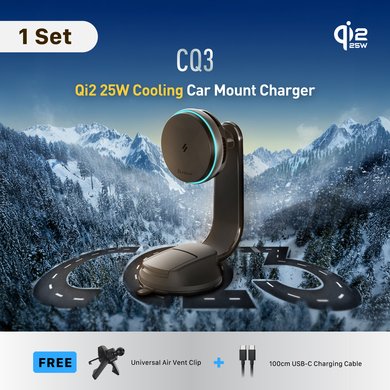 CQ3 Qi2.2 25W Cooling Car Mount Charger