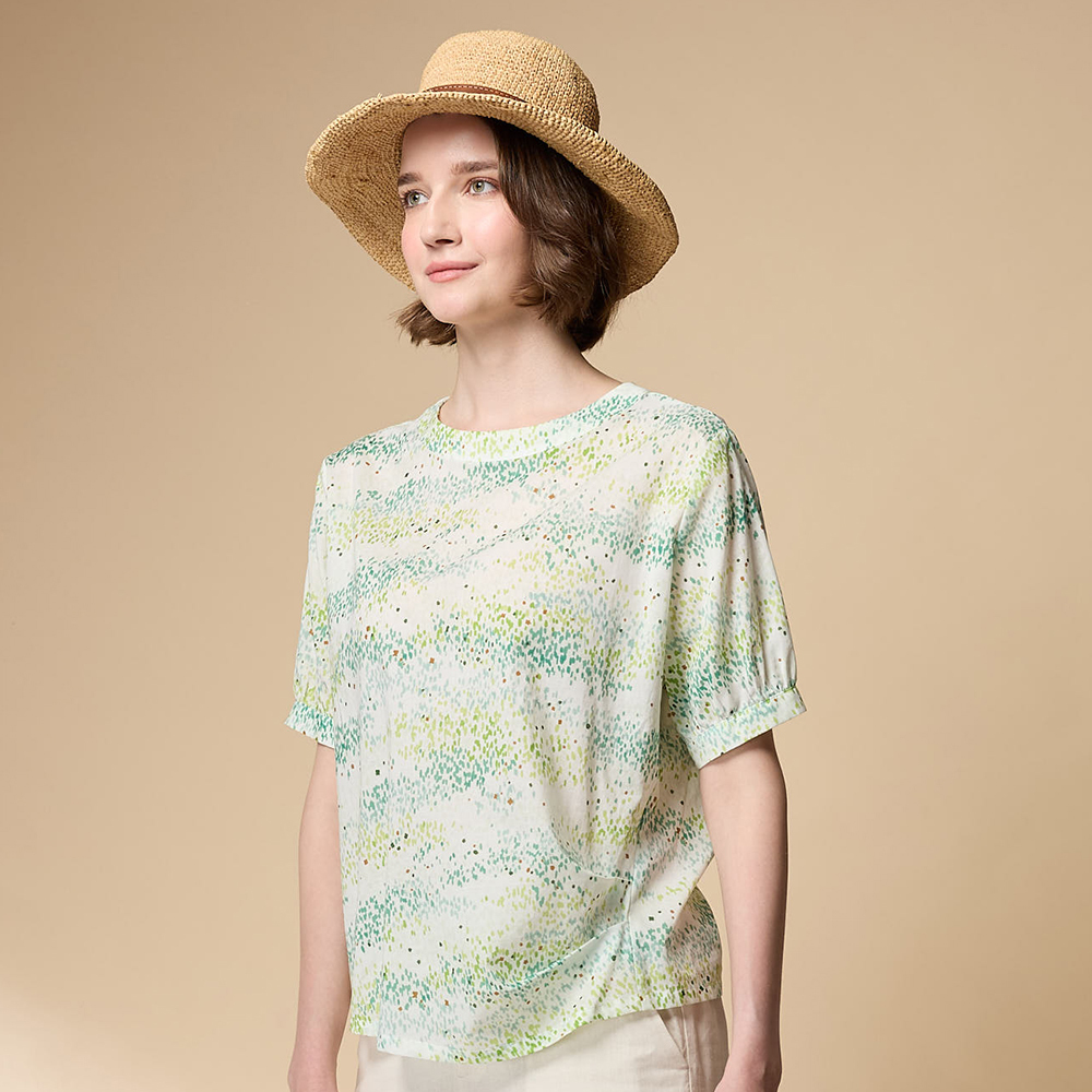 PIPPY 活力點點落肩圓領短袖上衣 綠