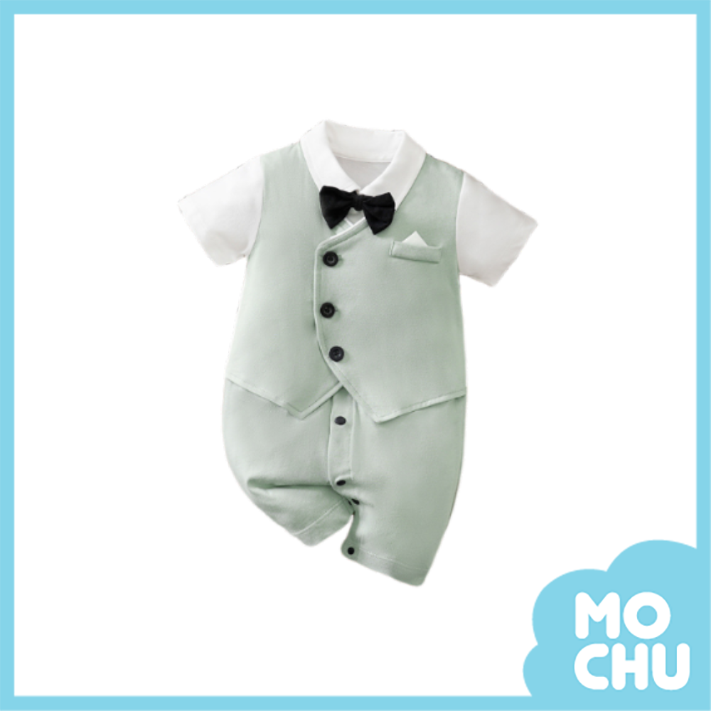 馬卡龍假兩件紳士短袖連身衣(三色)