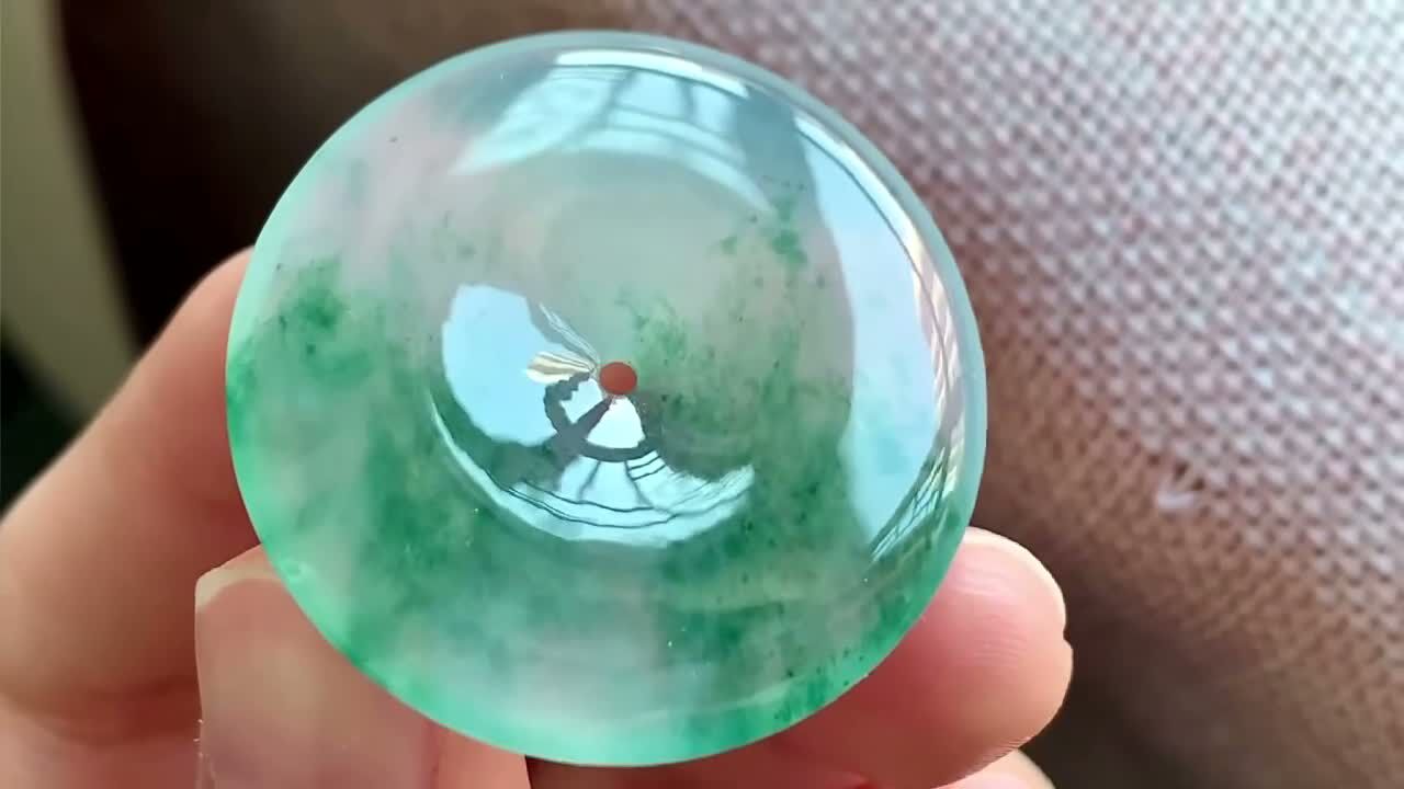 翡翠飄花平安扣 (34mm直徑) ,天然翡翠A玉, 緬甸玉, Jade, Jadeite