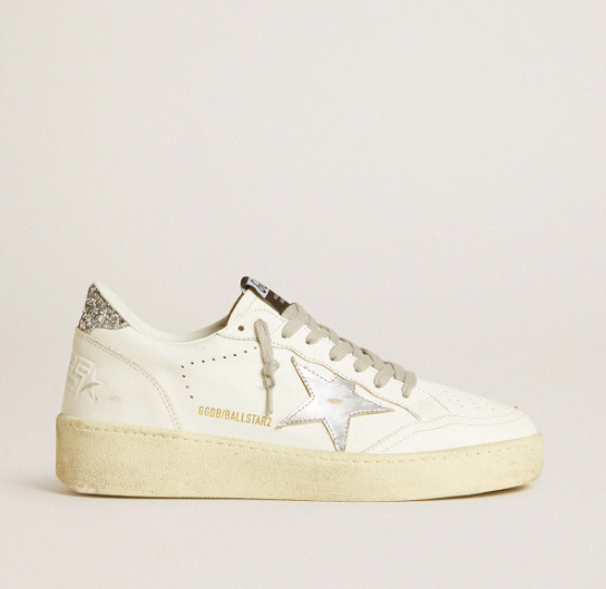 1FF0101-503 [GOLDEN GOOSE] Women's Ball Star with Silver Leather Star and Silver Glitter Heel Tab (SS26) #GWF00804.F006966.80185 (S-EU-E)
