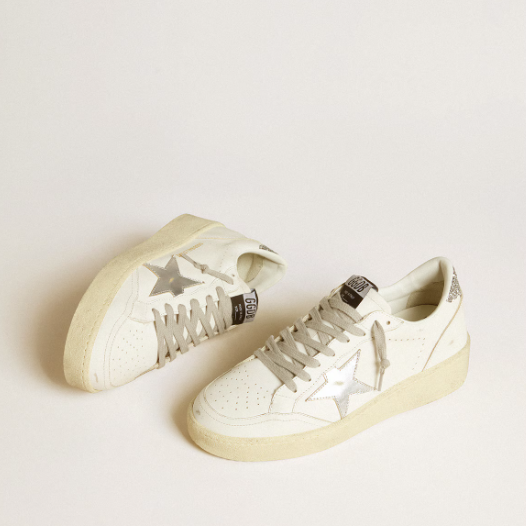 1FF0101-503 [GOLDEN GOOSE] Women's Ball Star with Silver Leather Star and Silver Glitter Heel Tab (SS26) #GWF00804.F006966.80185 (S-EU-E)
