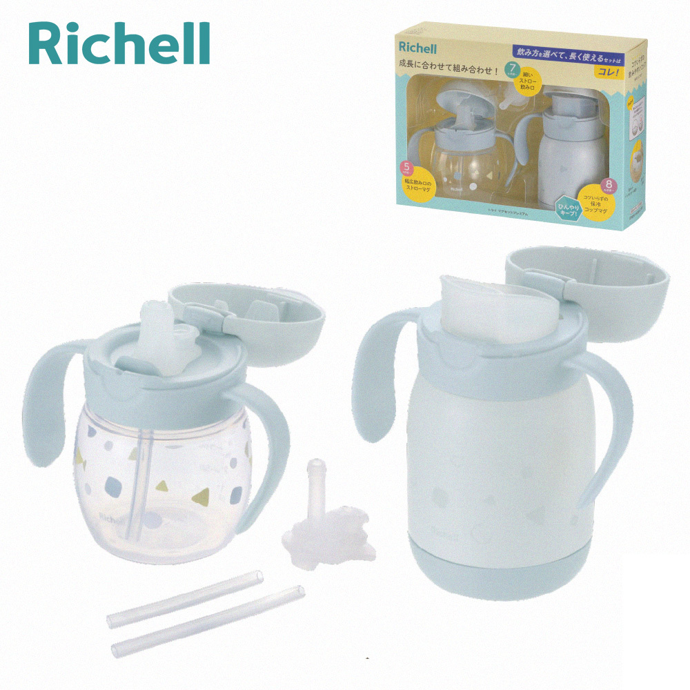 【Richell 利其爾】TLI 四代 三階段豪華水杯組 - 方圓世界  (5個月以上適用)