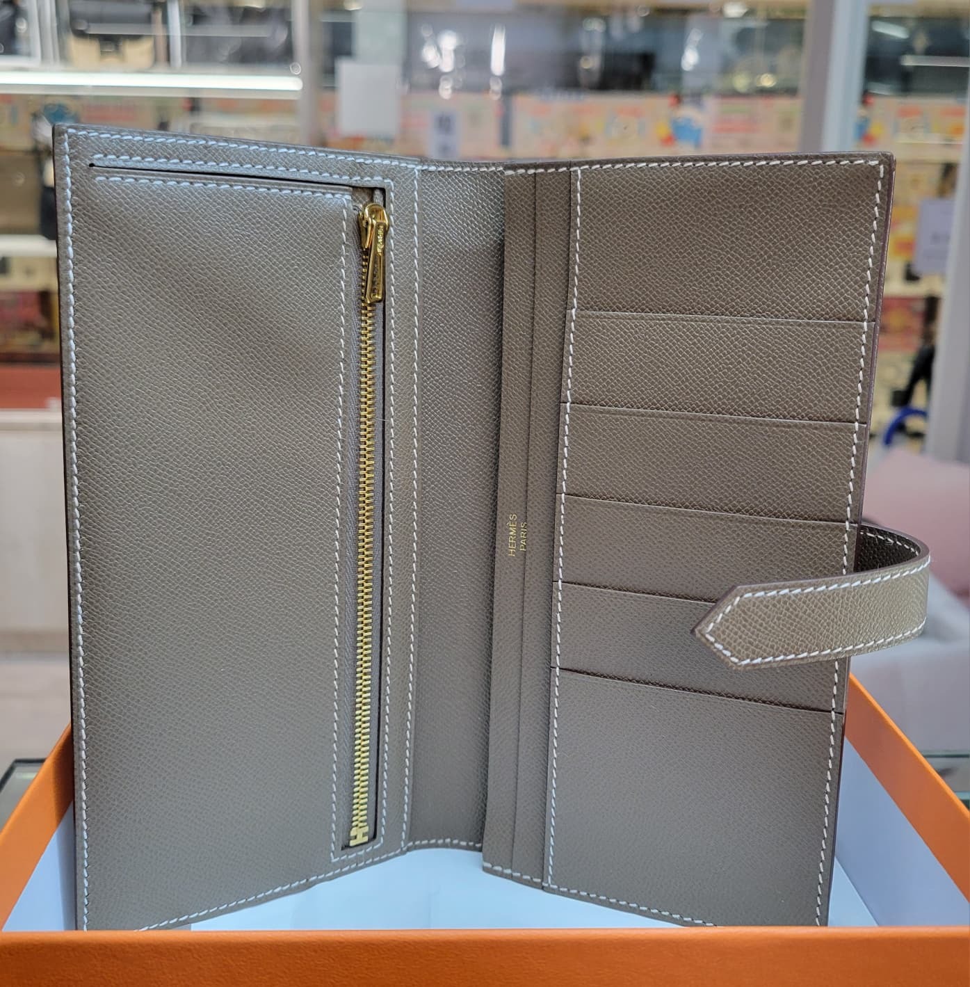 Hermes bearn wallet etoupe cc madame 長銀包 大象灰 金扣(Madame皮)