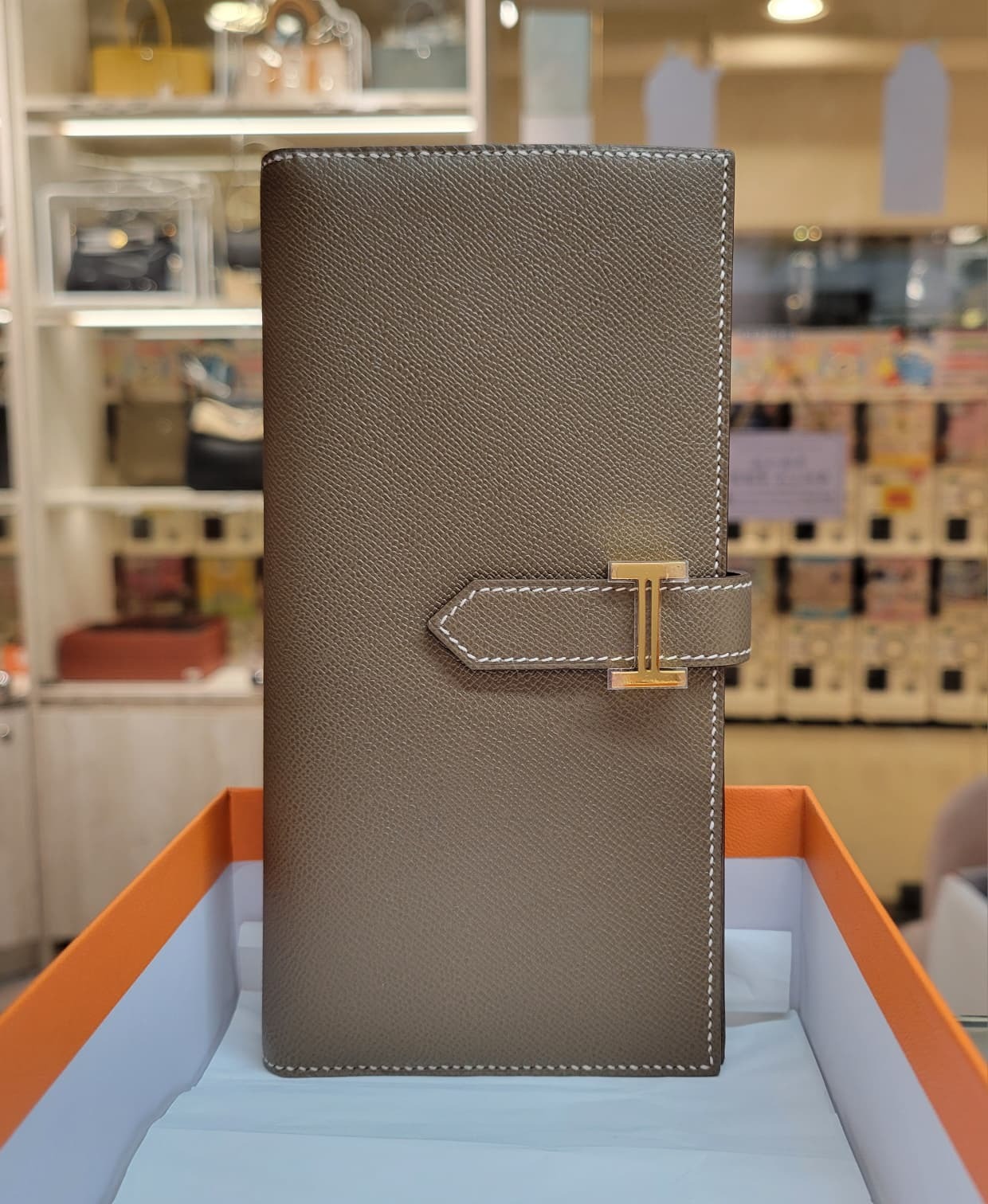 Hermes bearn wallet etoupe cc madame 長銀包 大象灰 金扣(Madame皮)