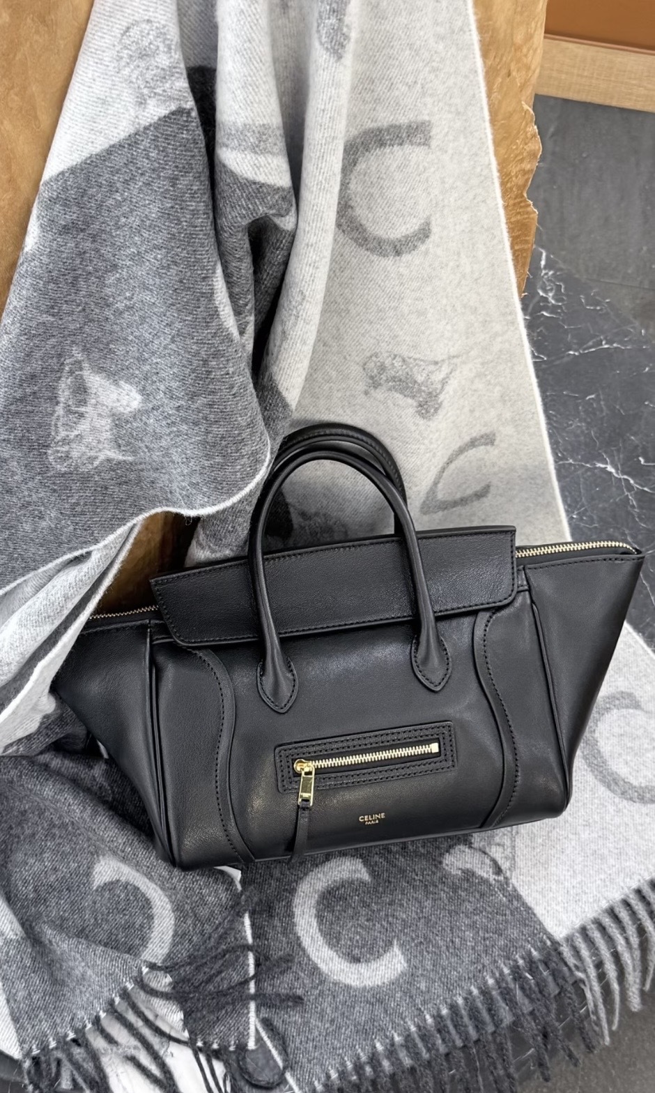 Celine Little Luggage in Supple Shiny Lambskin Black