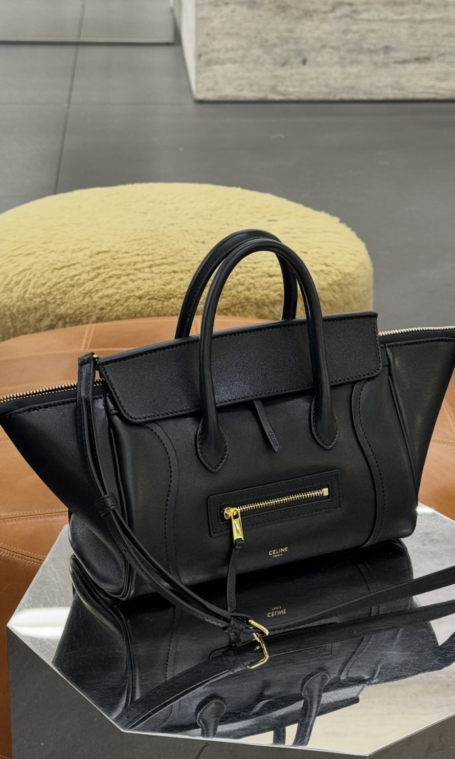 Celine Little Luggage in Supple Shiny Lambskin Black