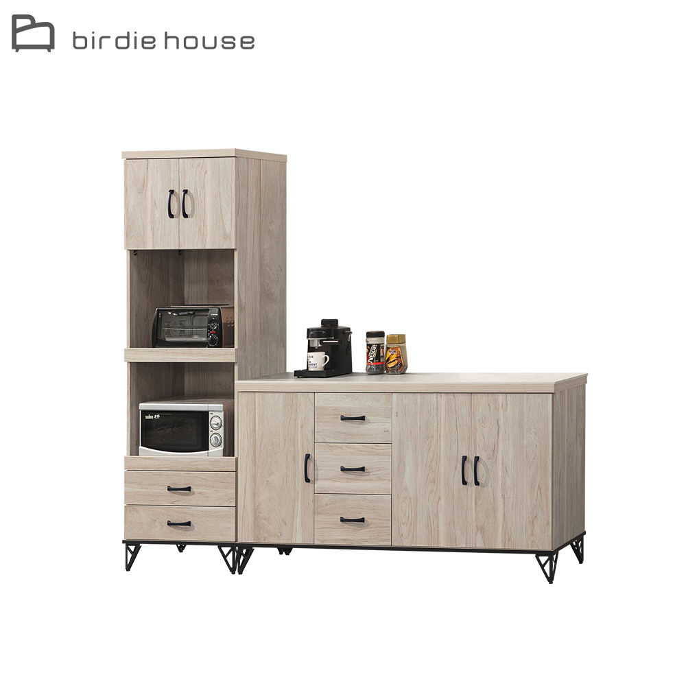柏蒂家居-哈德克7.4尺多功能L型收納岩板餐櫃組合(2尺拉盤式高電器櫃+5.4尺碗盤置物矮櫃)