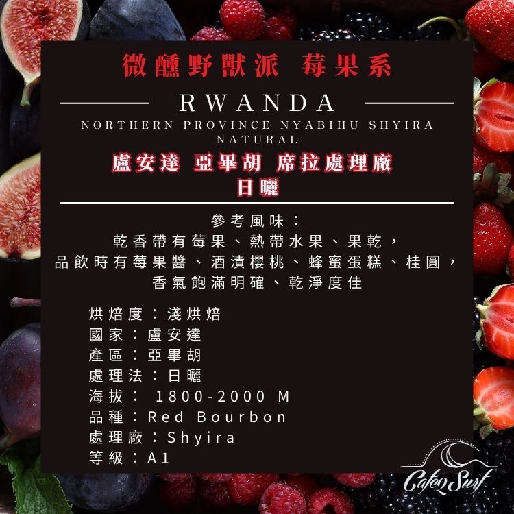 微醺野獸派 莓果系｜盧安達 亞畢胡 Shyira 日曬 A1｜咖啡豆 227g