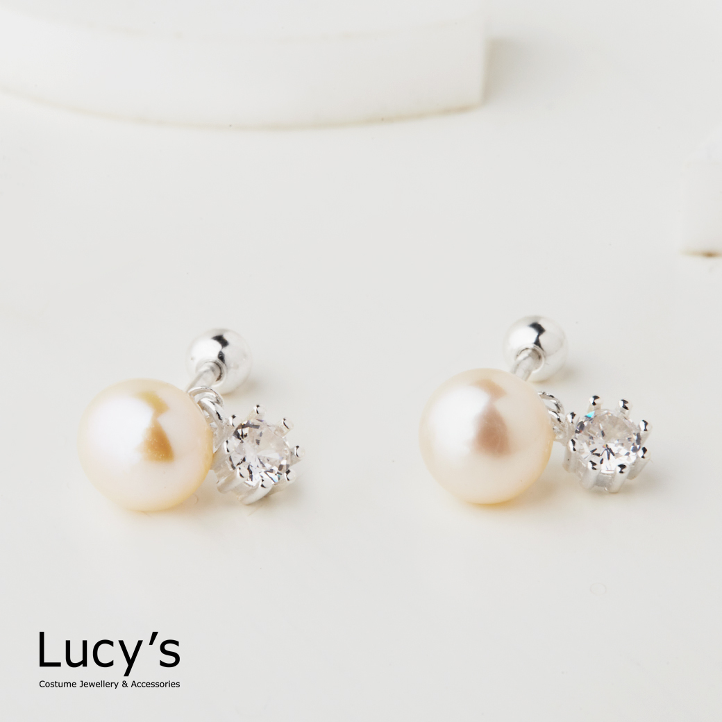 925純銀 珍珠光映 轉珠耳環 (129552)