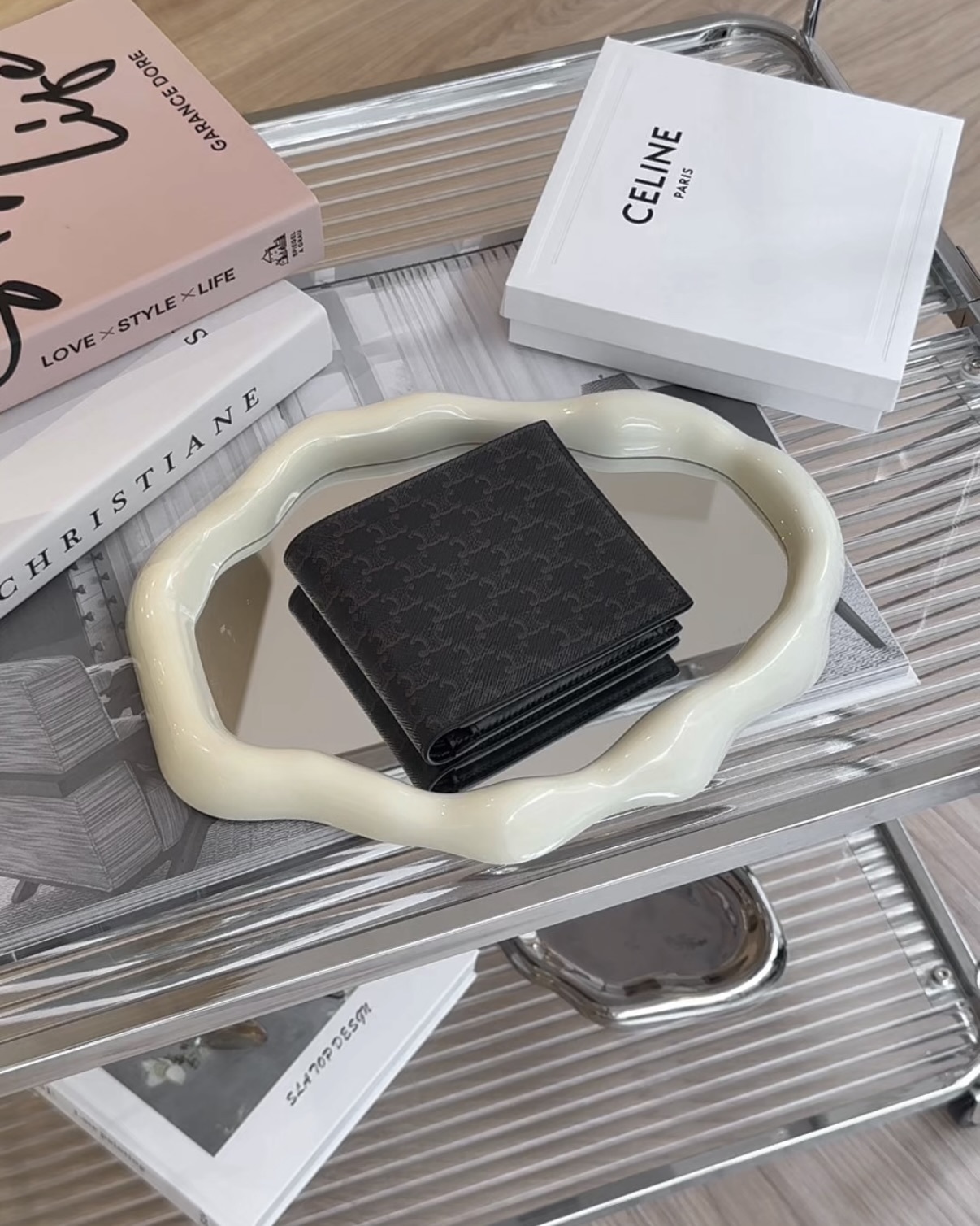 CELINE｜凱旋門內零錢袋雙折短夾 深老花