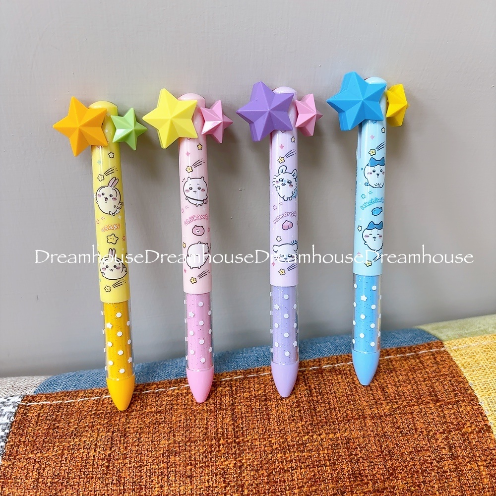 日本製 Chiikawa ちいかわ 吉伊卡哇 烏薩奇 小八貓 小桃 星星造型 黑筆 紅筆 原子筆 雙色筆 多色筆