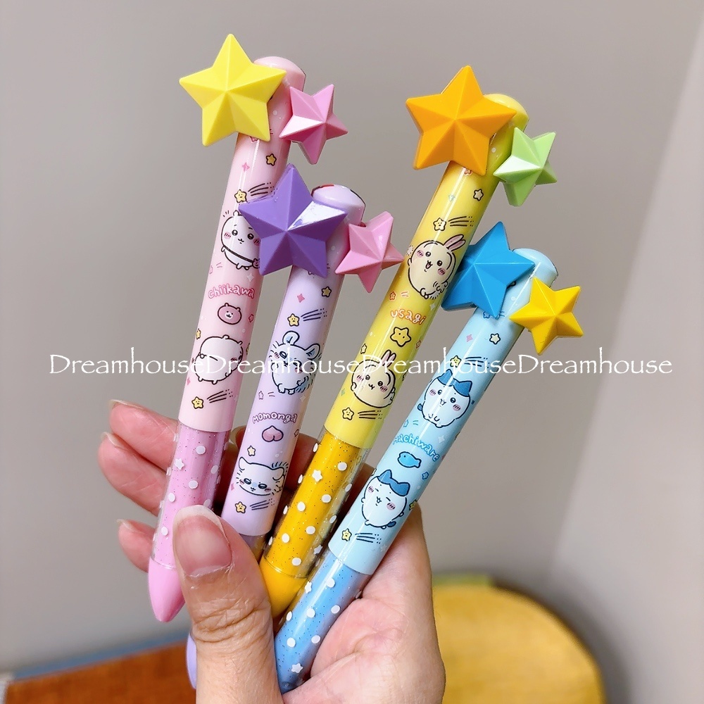 日本製 Chiikawa ちいかわ 吉伊卡哇 烏薩奇 小八貓 小桃 星星造型 黑筆 紅筆 原子筆 雙色筆 多色筆