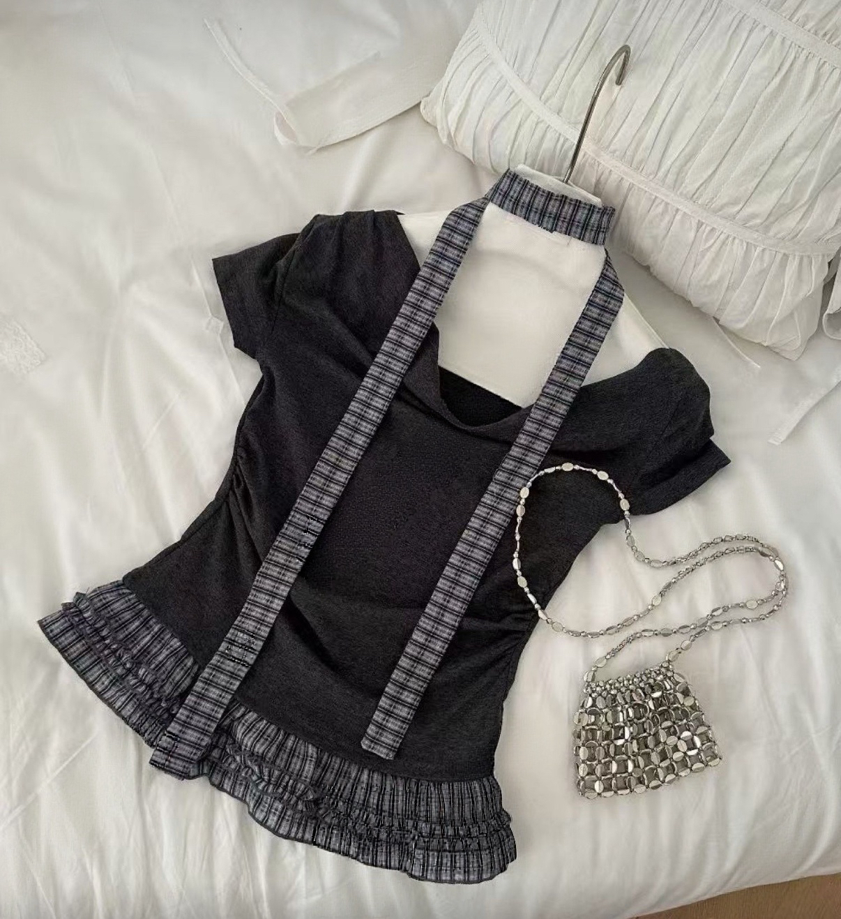 [2026新品] 褶紋格仔Ruffle邊短袖🧸