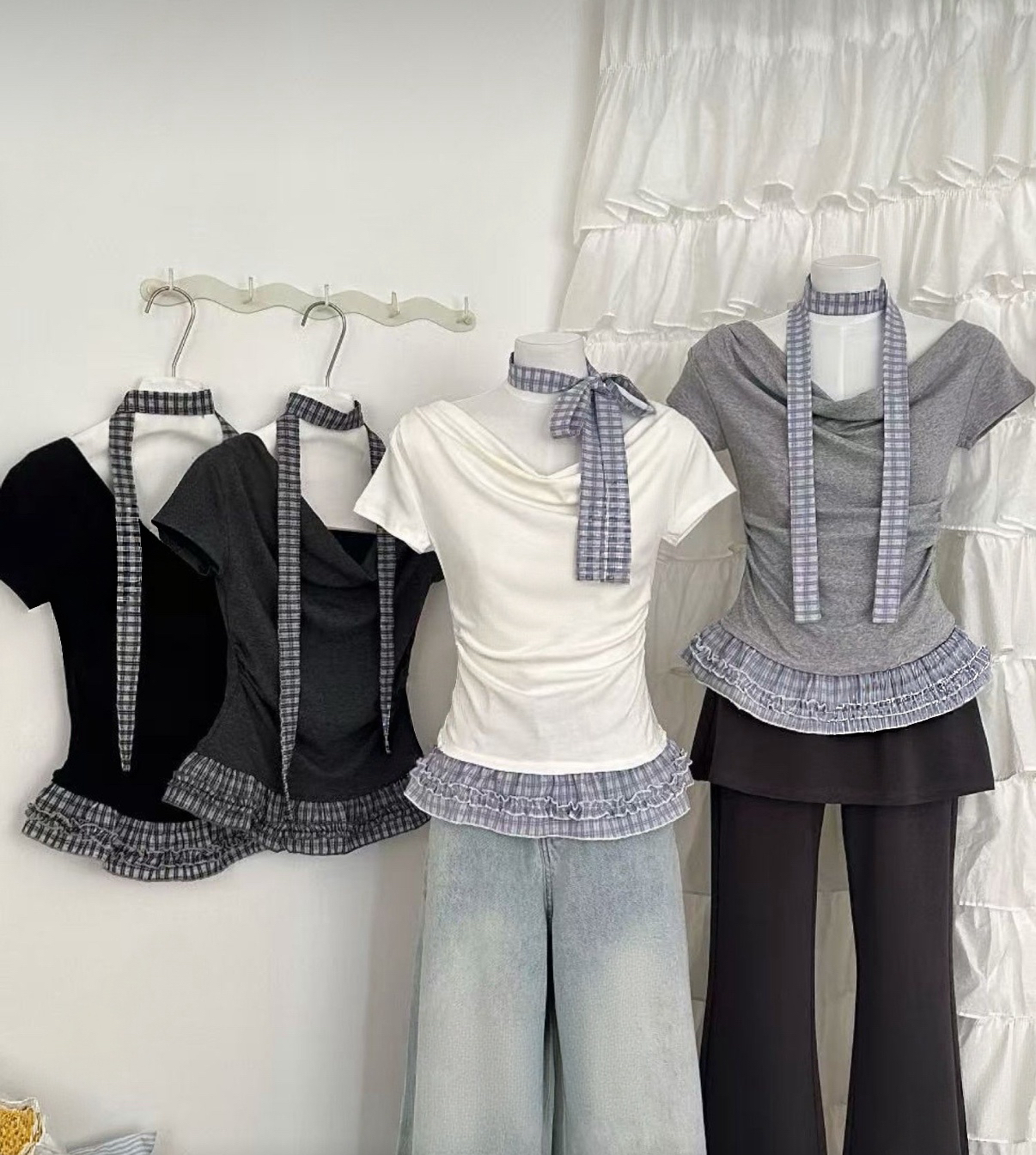 [2026新品] 褶紋格仔Ruffle邊短袖🧸