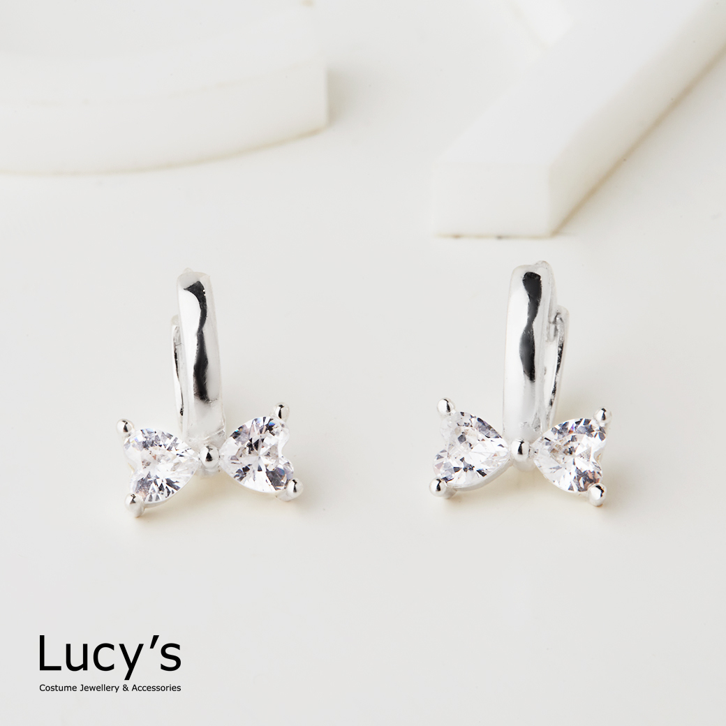 925純銀 蝴蝶結鋯石 易扣耳環 (125313)