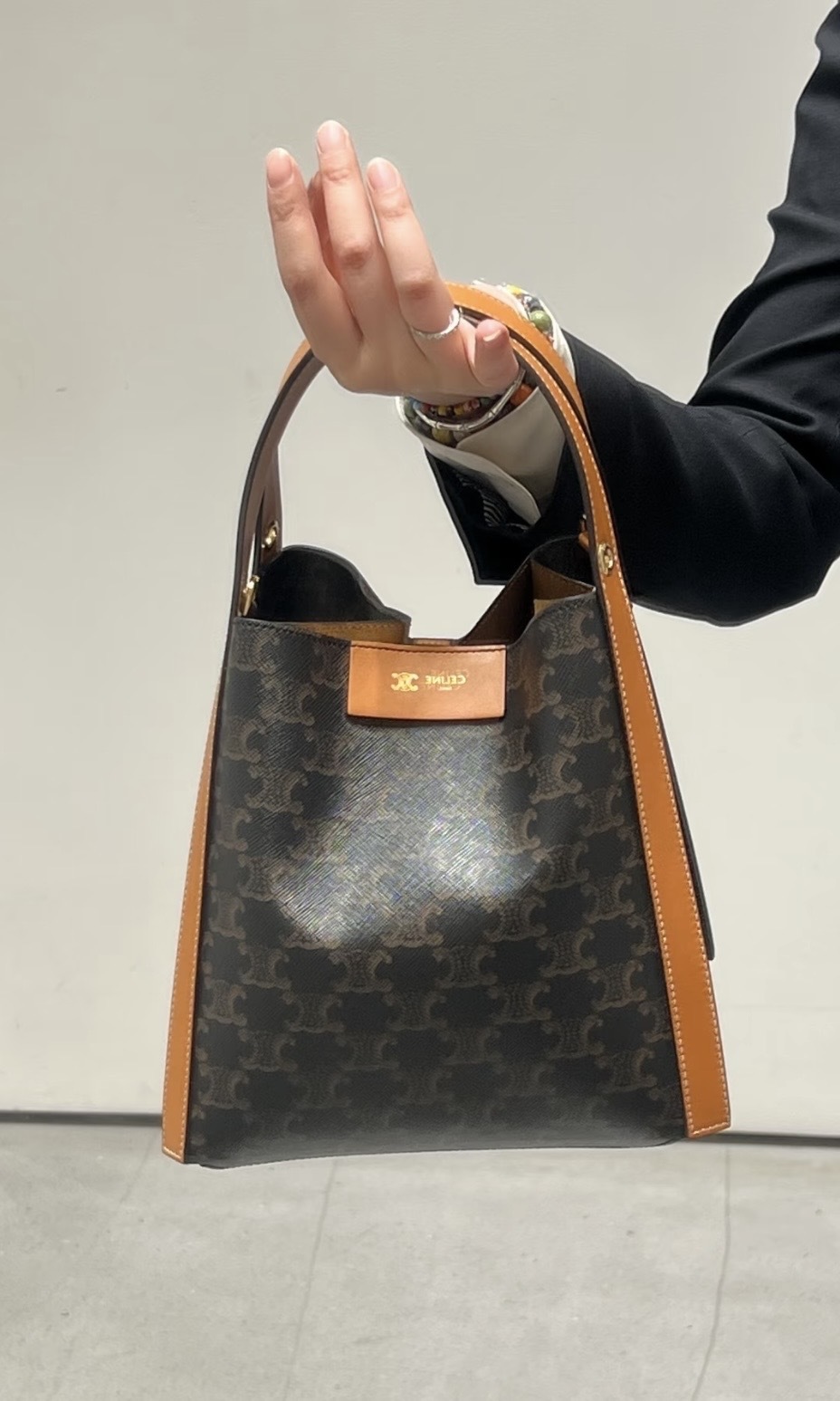 Celine Small Cube Bag in Triomphe Canvas and Natural Calfskin Honey