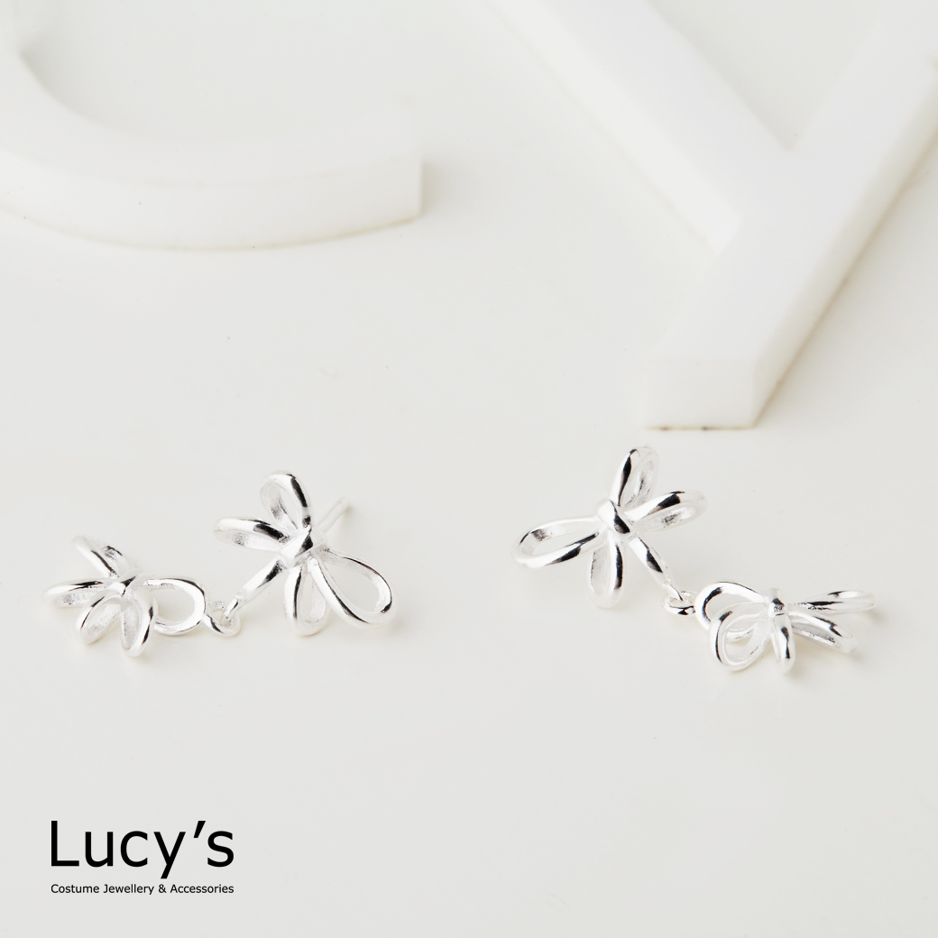 925純銀 雙映蝴蝶結 耳環 (128203)