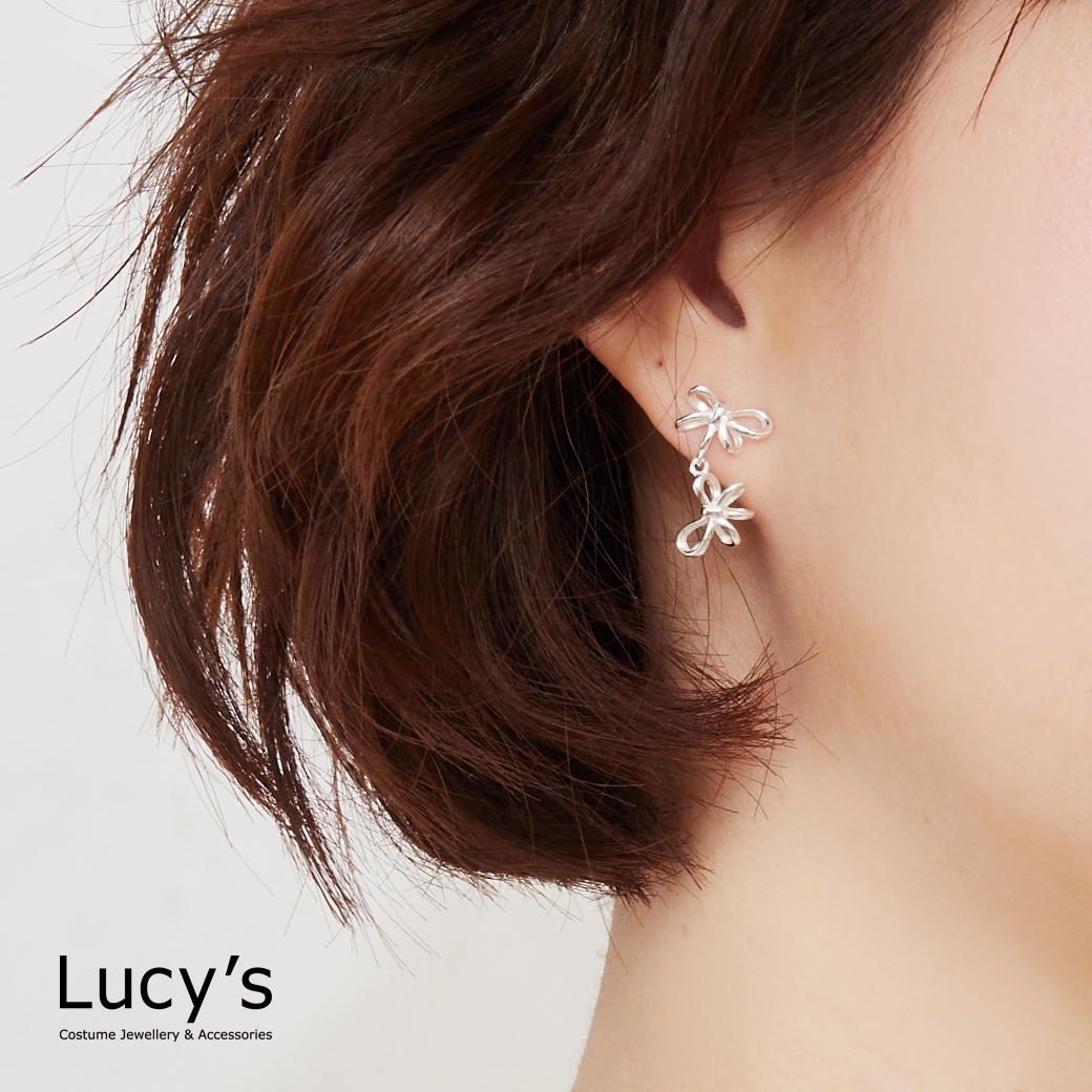 925純銀 雙映蝴蝶結 耳環 (128203)