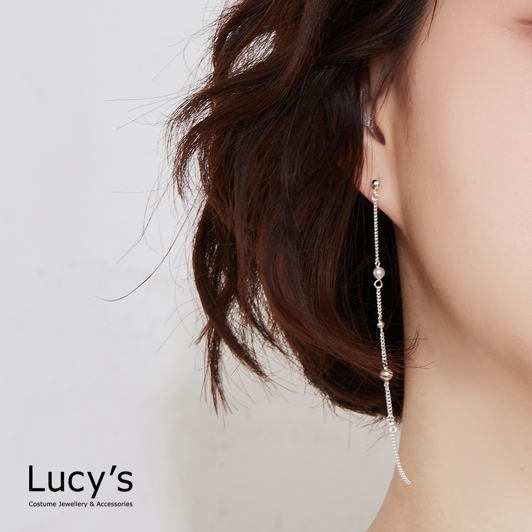 925純銀 珍珠流線 耳環 (126647)