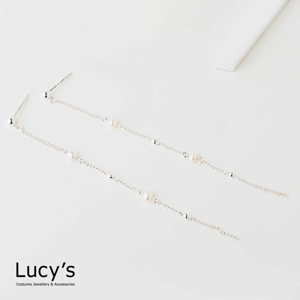 925純銀 珍珠流線 耳環 (126647)