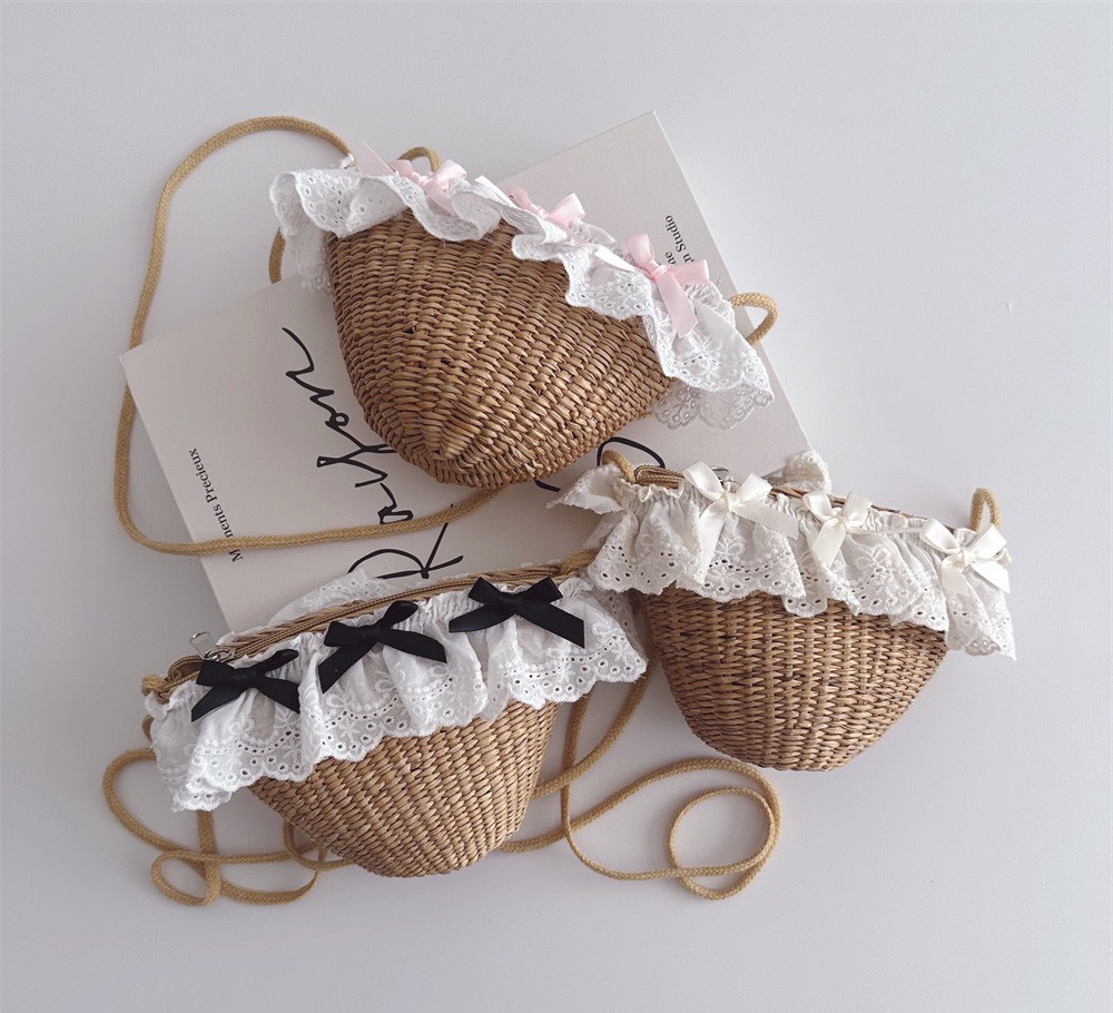 藤編緹花蝴蝶結小包