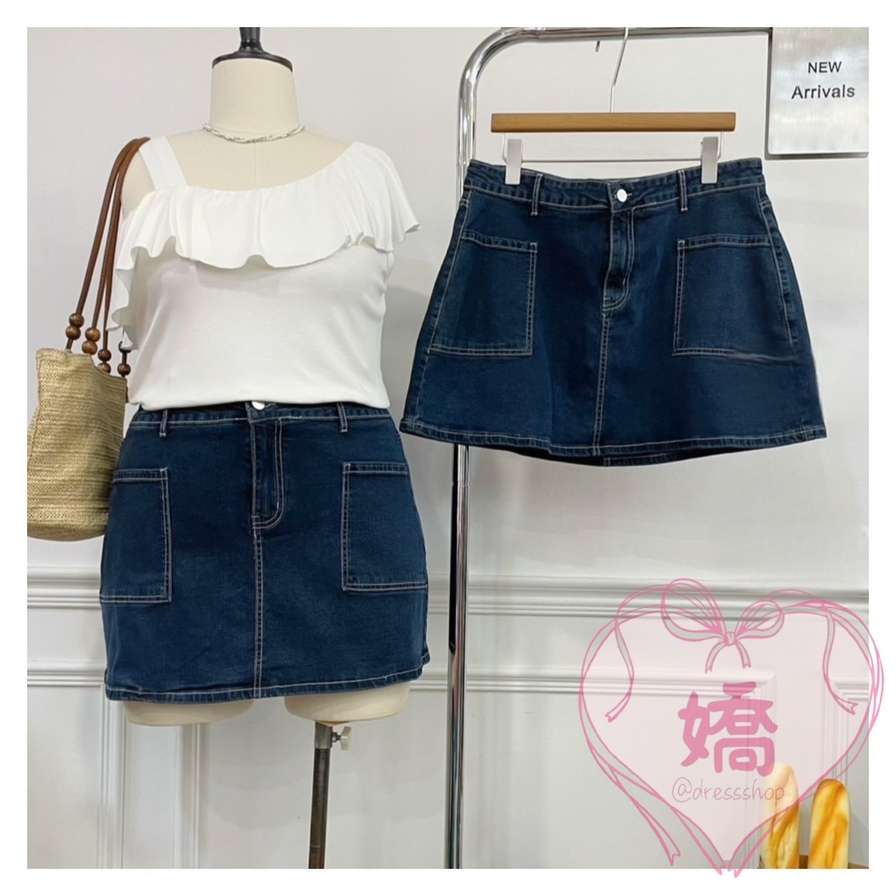 *T01009雙口袋牛仔短裙(3L'4L)