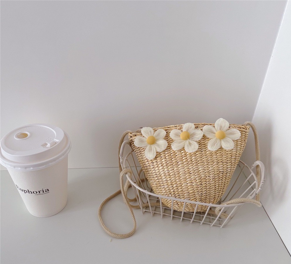 夏季藤編花朵小包