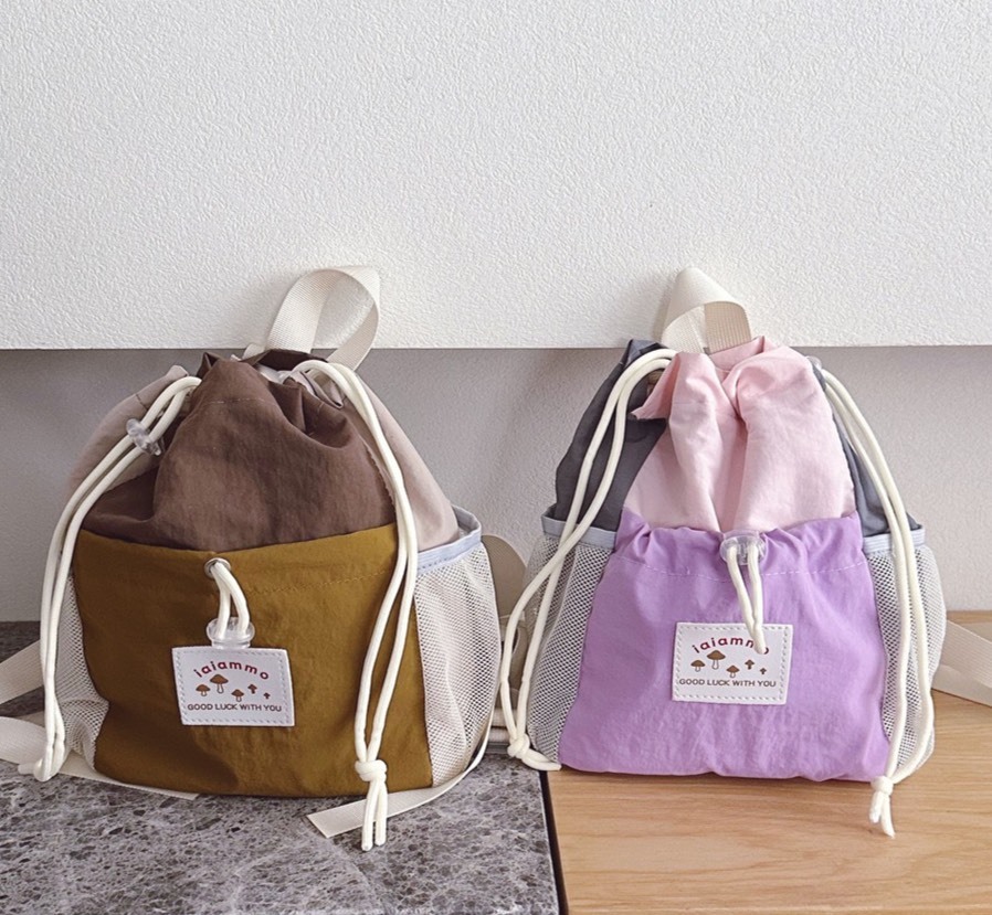 簡約拚色束口後背包