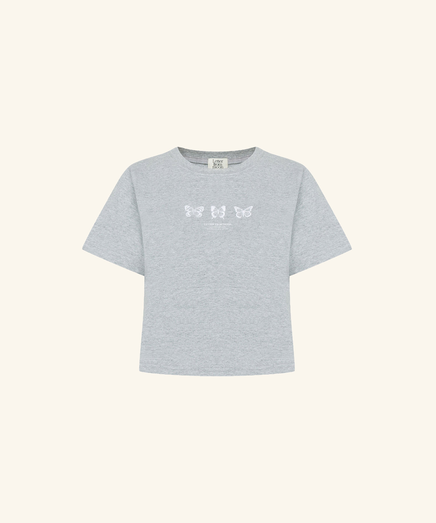 LETTER FROM MOON - Triple Butterfly Embroidery Short Sleeve T-Shirt *2色* (Ragular Crop)