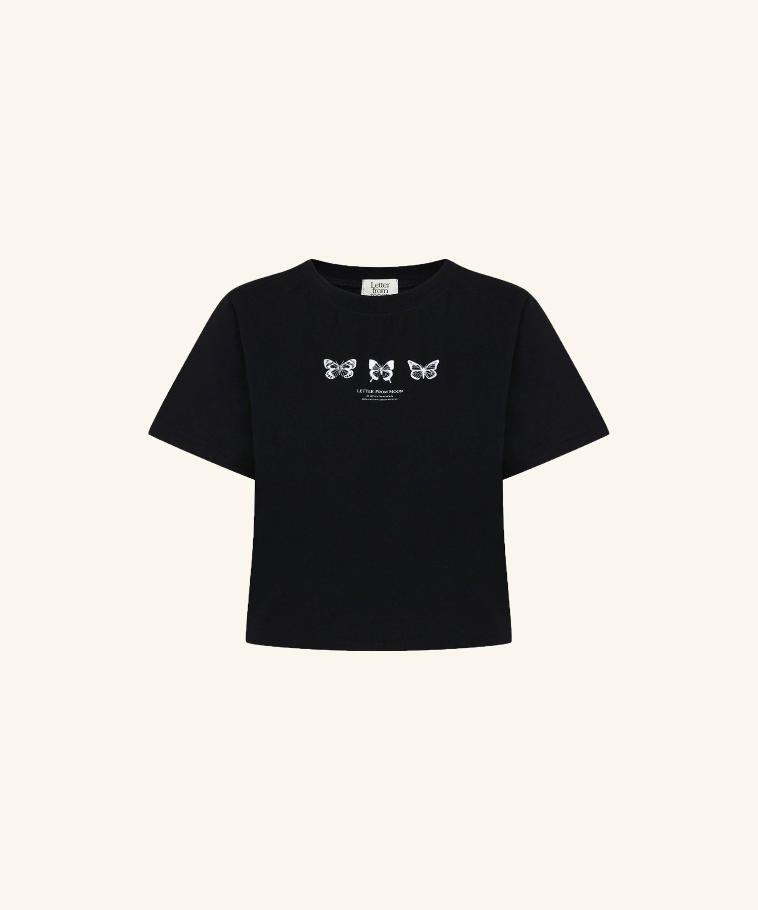 LETTER FROM MOON - Triple Butterfly Embroidery Short Sleeve T-Shirt *2色* (Ragular Crop)