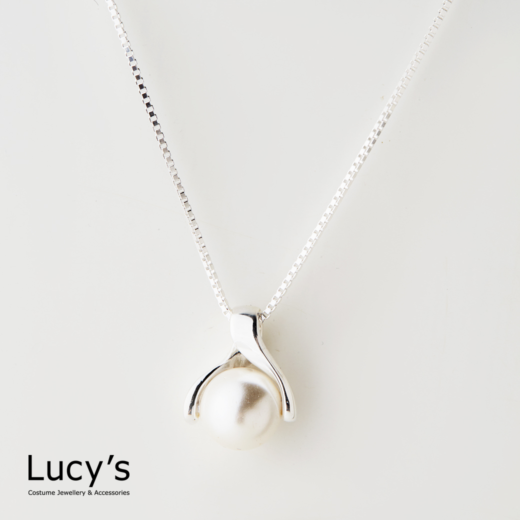 925純銀 緞帶珍珠 項鍊 (129626)