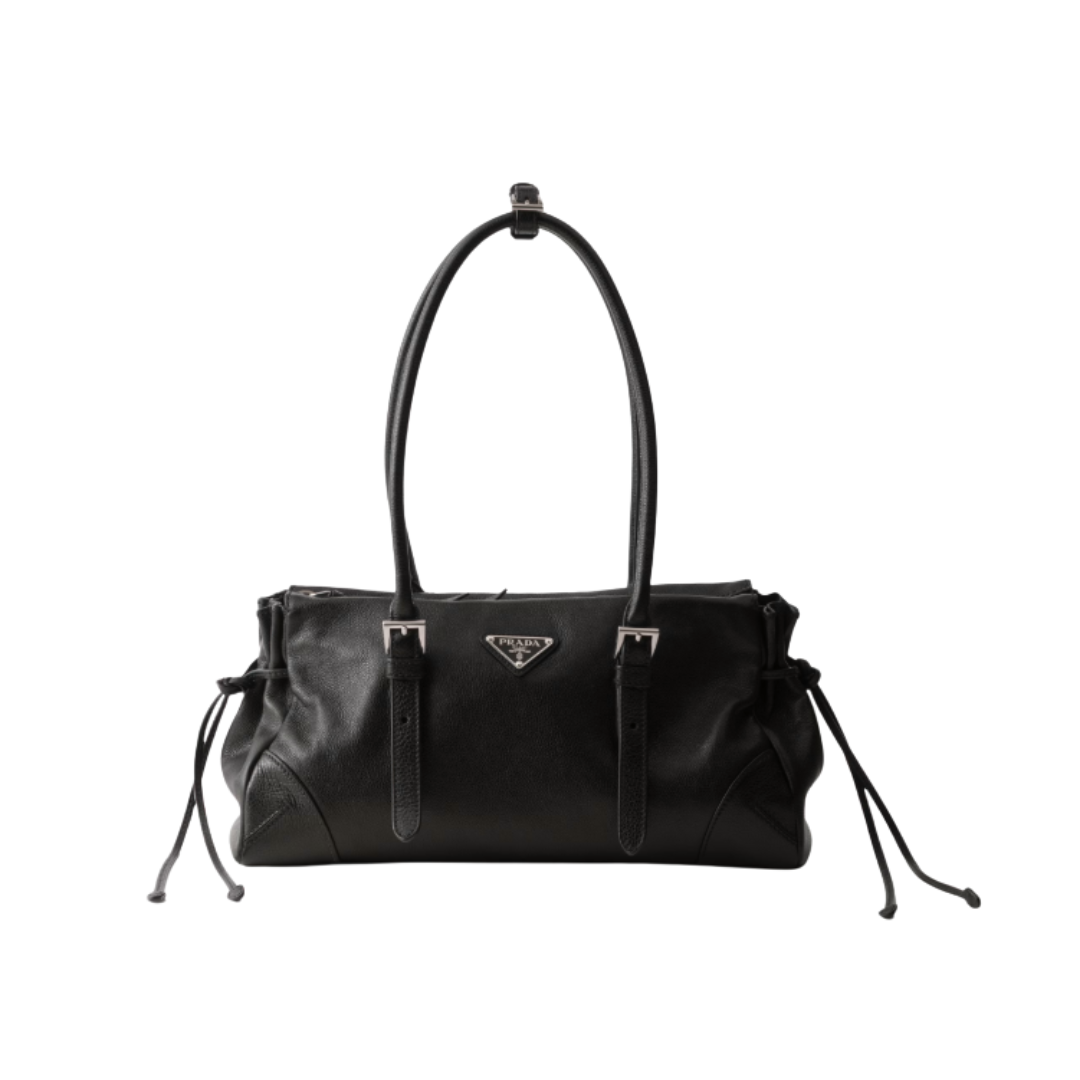 1FF0101-513 [PRADA] Prada Bonnie Medium Antiqued Leather Tote Bag Black (SS26) #1BG628_2HF2_F0002_V_OOO (B-EU-E)