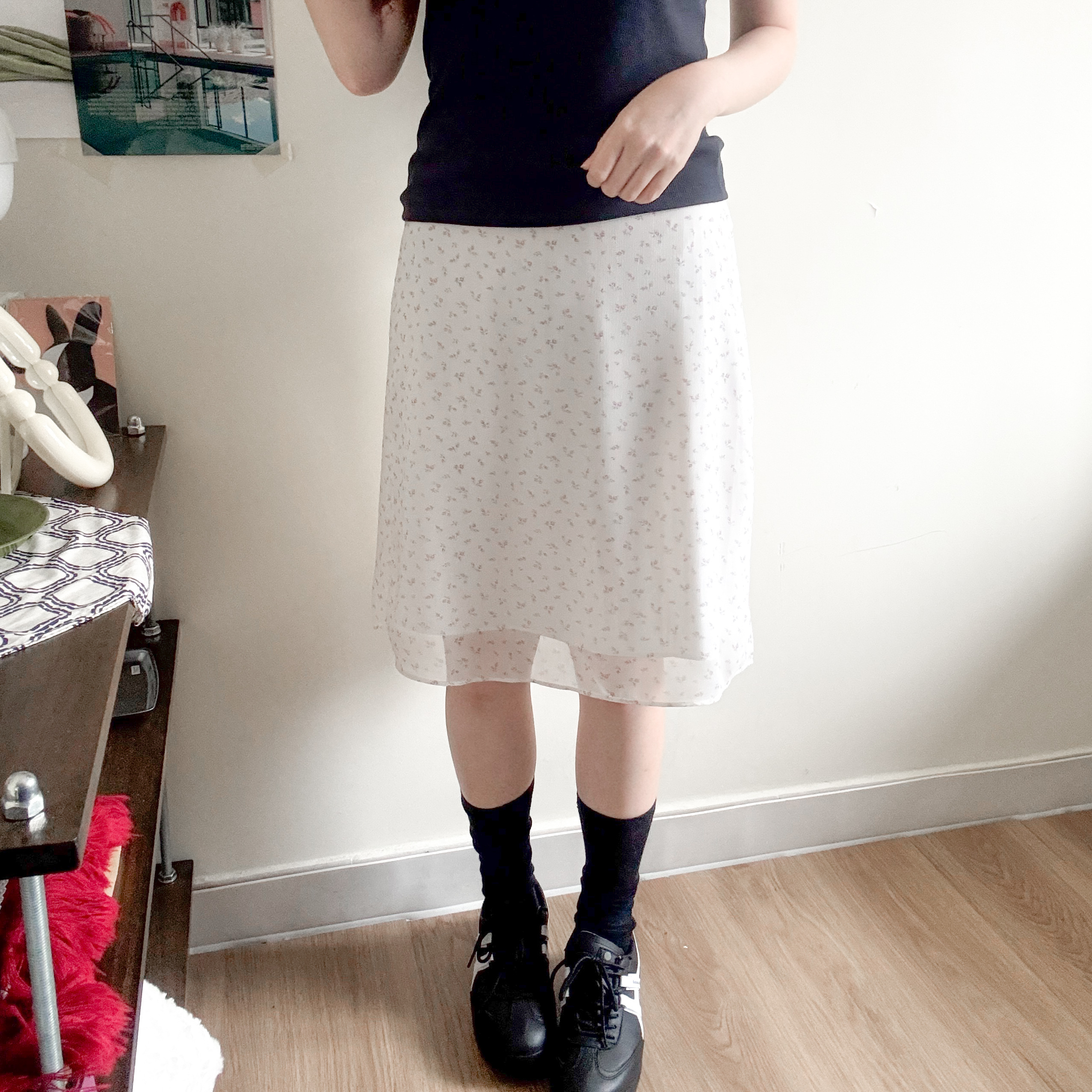 小碎花中長半截裙