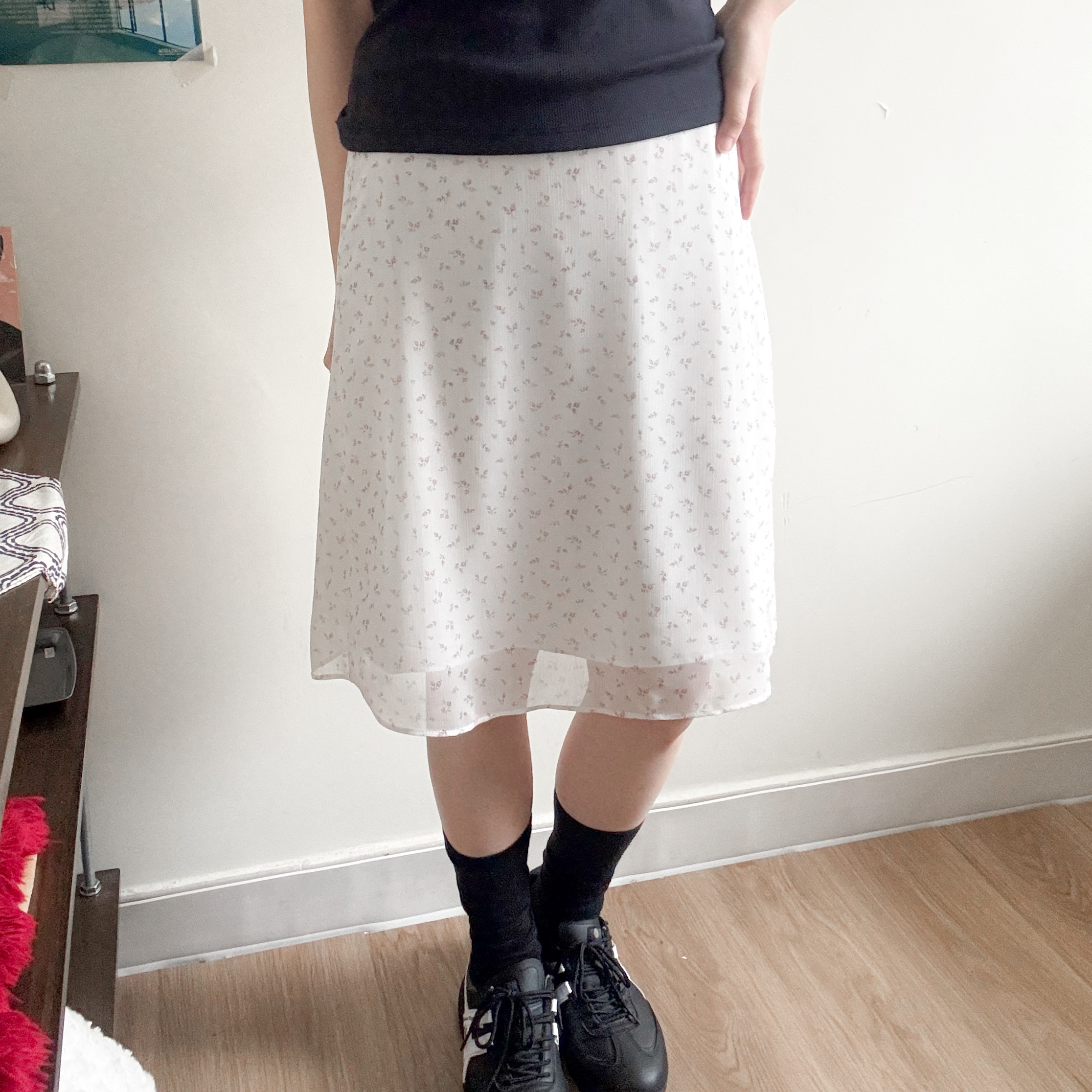 小碎花中長半截裙