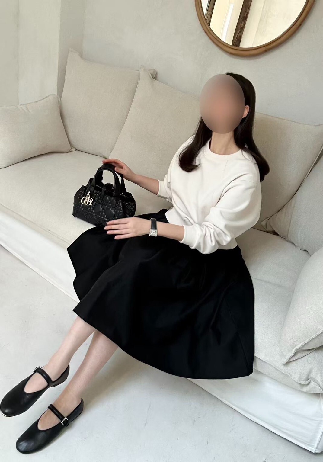 經典黑白色系鬆緊腰澎澎傘擺長裙-F / 2色