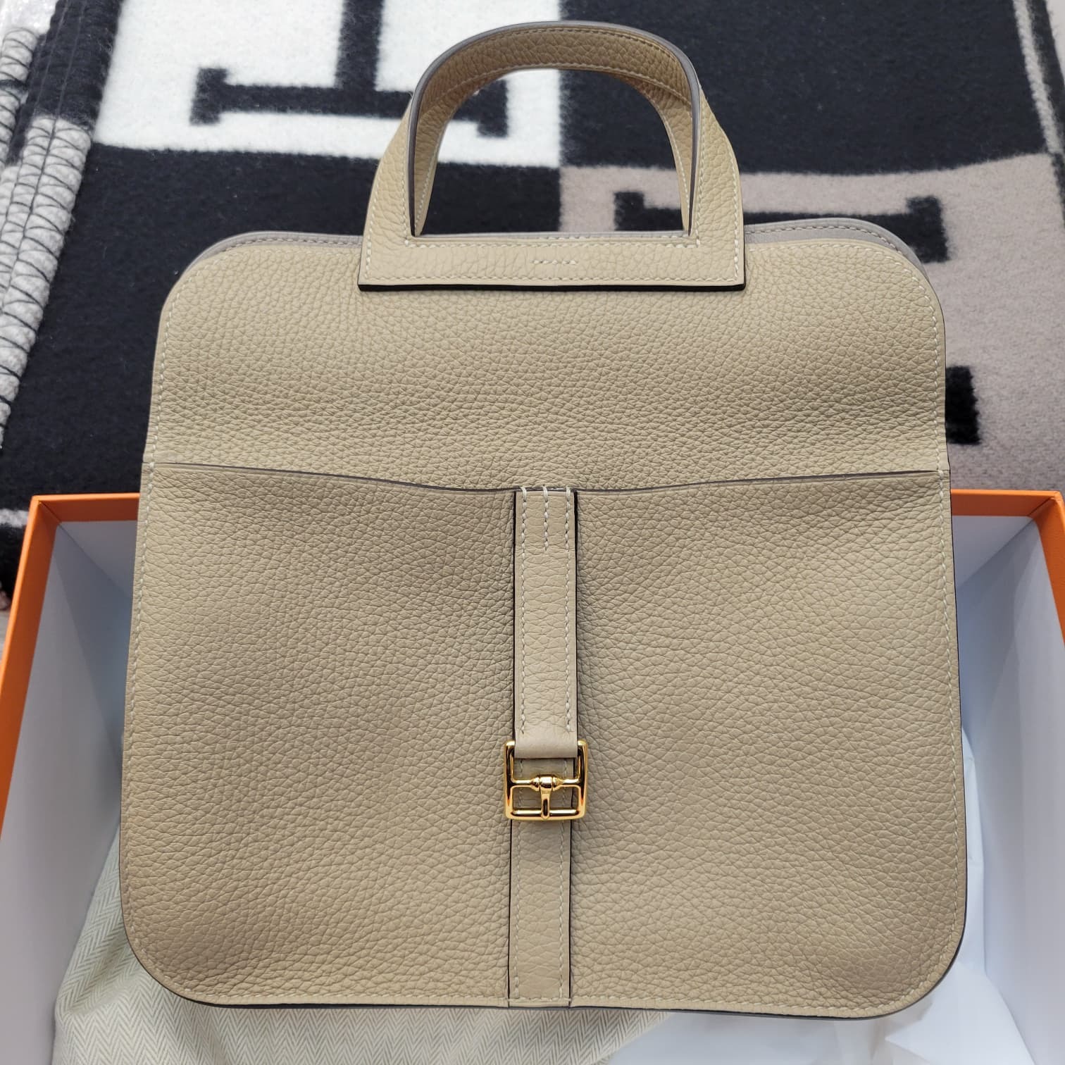 98%NEW HERMES HALZAN 25 S2 TRENCH/ETOUPE CC 風衣灰/大象灰 金扣