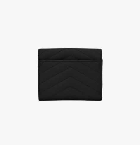 1FF0101-519 [SAINT LAURENT] Cassandre Matelassé Compact Tri Fold Wallet in Grain De Poudre Leather Black (SS26) #403943BOW011000 (W-EU-E)