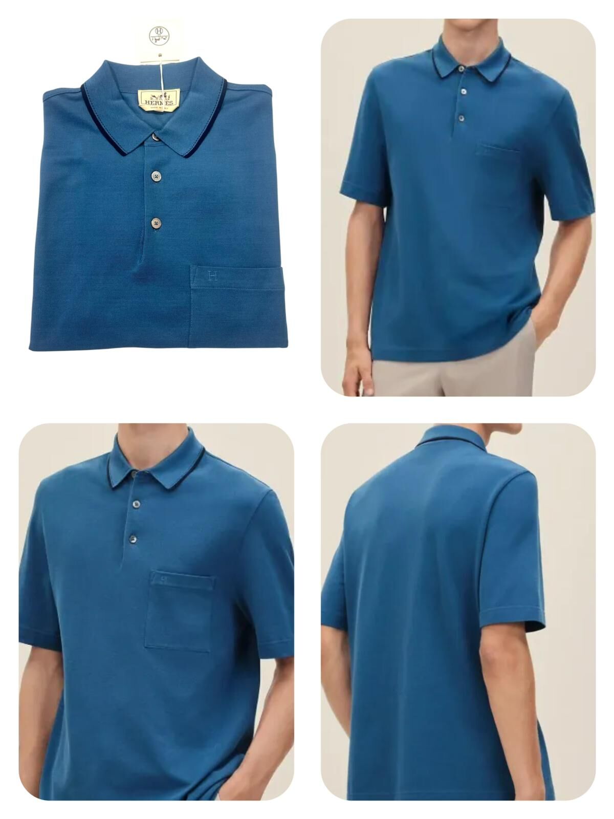 全新HERMES 短袖polo恤,SM碼, H657815,ATLANTIQUE COLOR,100% 棉#BRAND NEW #香榭站正品