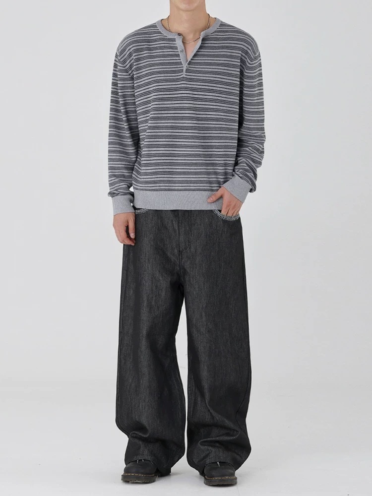 SIMPLEACTION 復古設計感刺繡牛仔褲