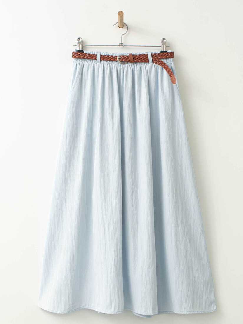 輕盈溫柔奶霜質感百搭A字裙(附編織腰帶)