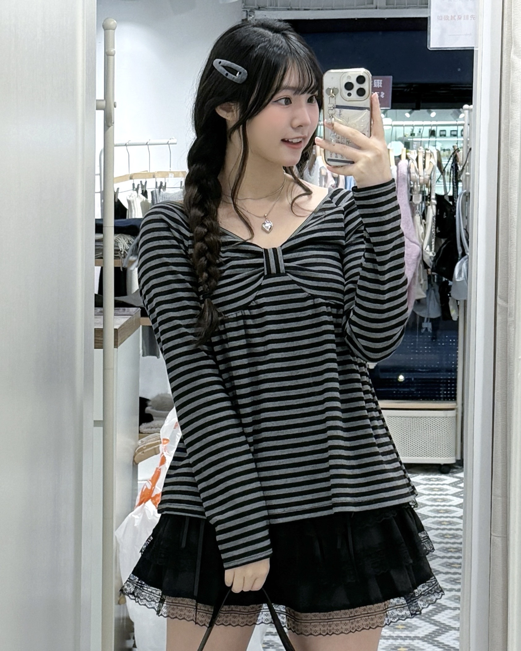 T1263｜韓系橫間蝴蝶結娃娃長袖上衣🗝️⋆｡𖦹°‧★