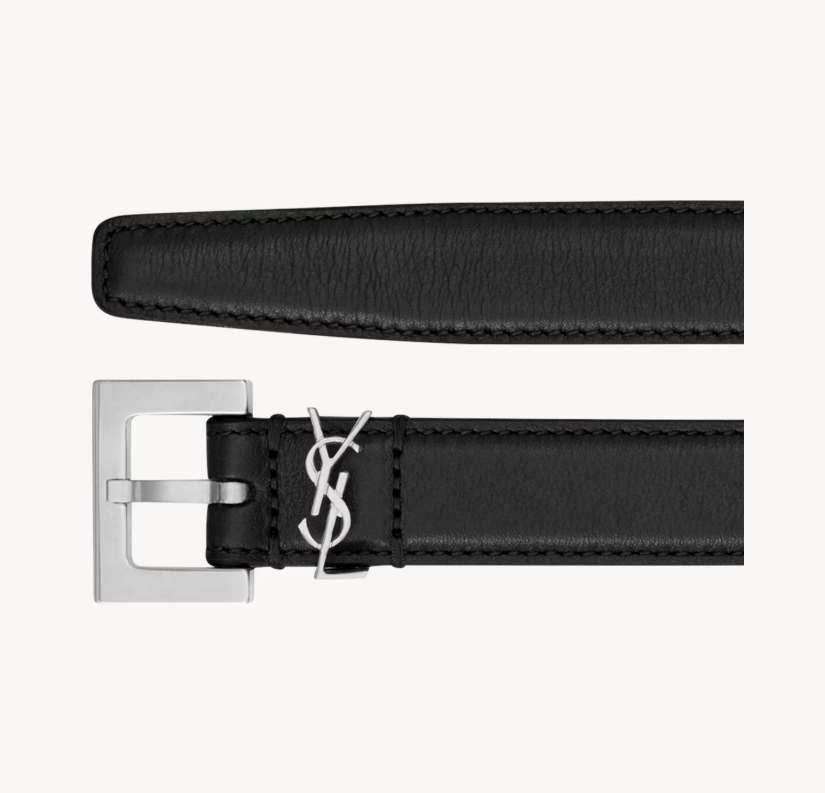 1FF0101-524 [SAINT LAURENT] Cassandre Thin Belt In Smooth Leather Black (SS26) #554465BOO0N1000 (T-EU-E)
