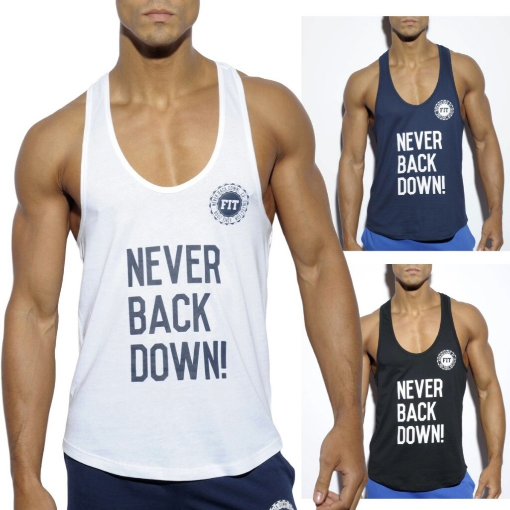 ES  TS169 NEVER BACK DOWN 2 TANK TOP 挖背 運動 背心【G-Punch】