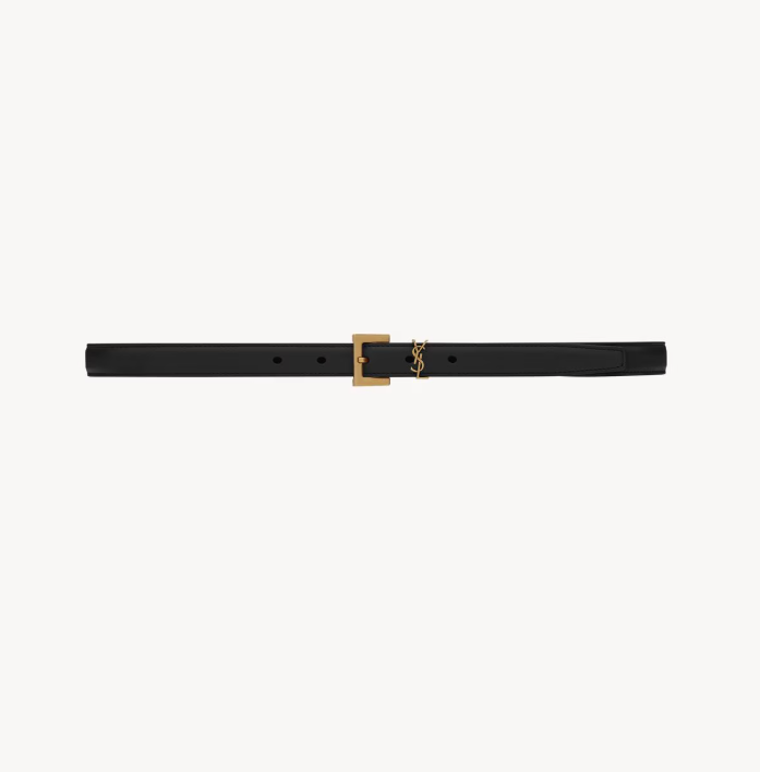 1FF0101-525 [SAINT LAURENT] Cassandre Thin Belt in Smooth Leather Black (SS26) #554465BOO0W1000 (T-EU-E)