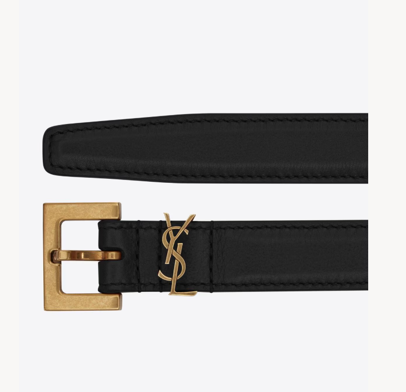 1FF0101-525 [SAINT LAURENT] Cassandre Thin Belt in Smooth Leather Black (SS26) #554465BOO0W1000 (T-EU-E)