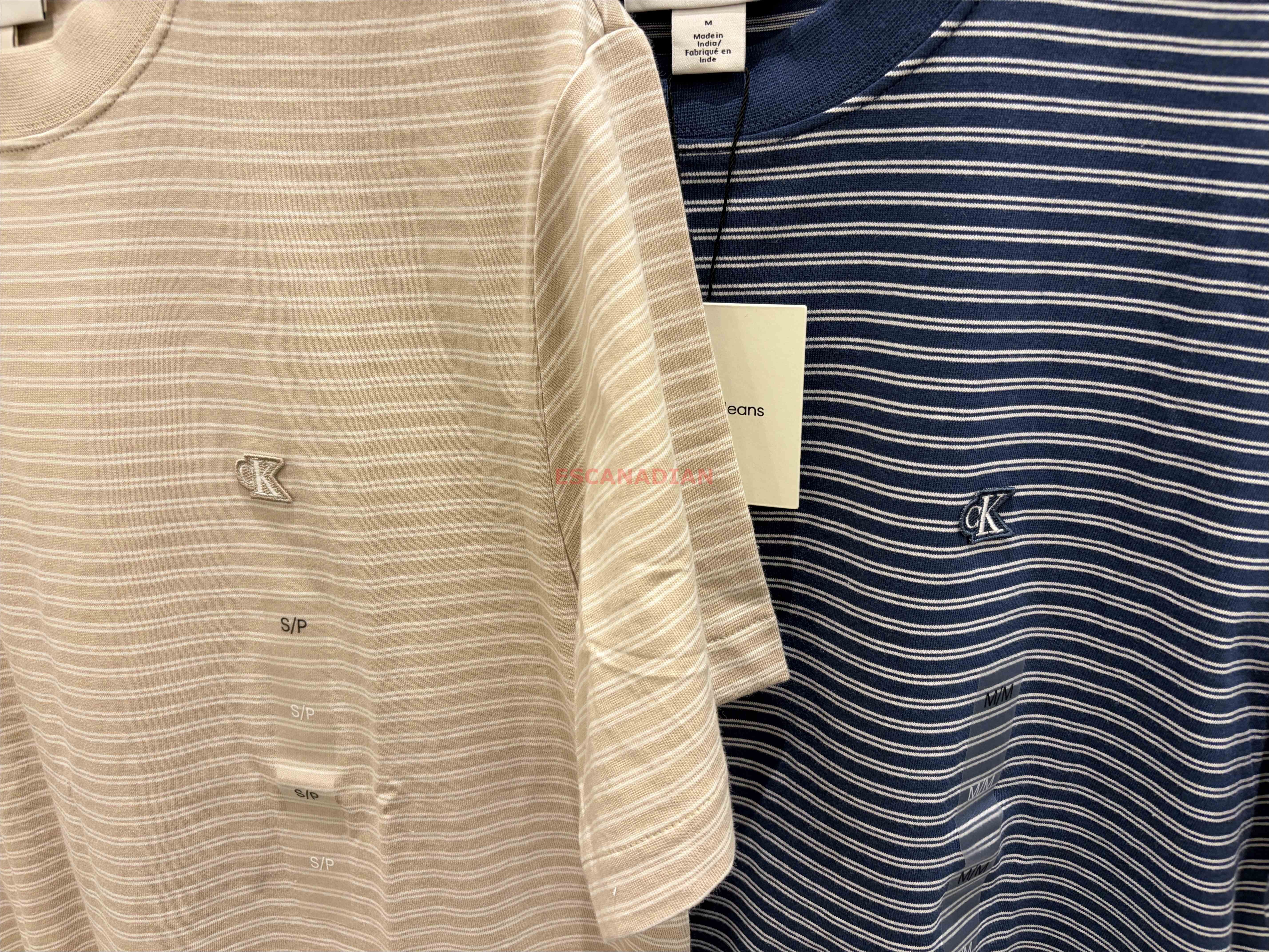 CK 男大人 經典小標 橫條紋 小厚磅 短TEE (2色)