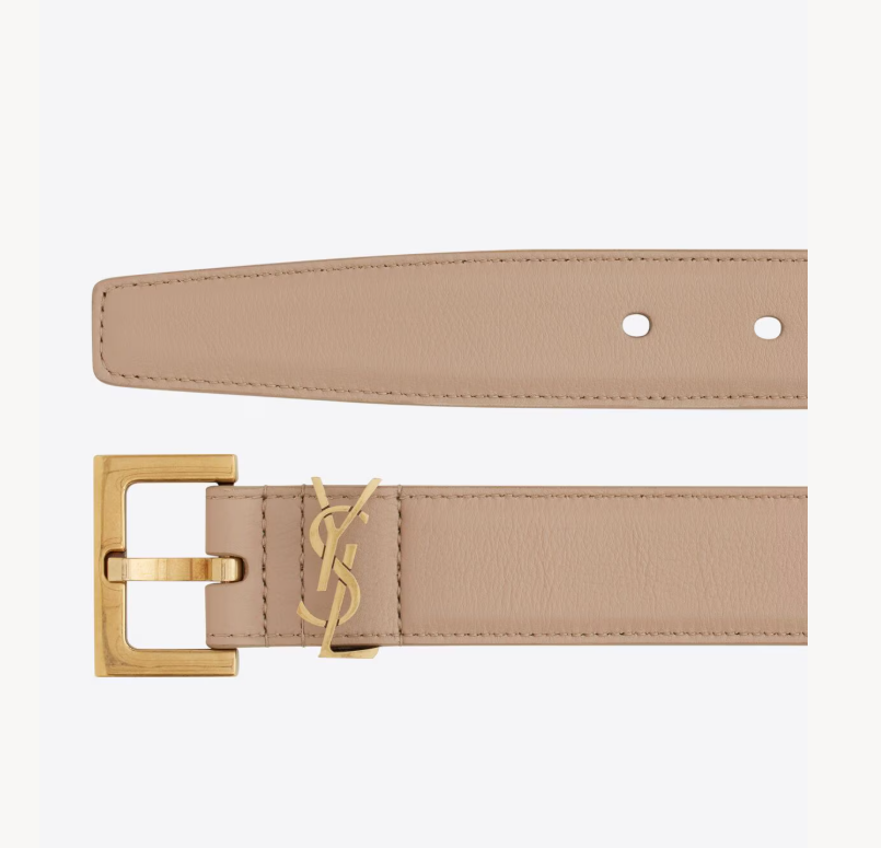 1FF0101-526 [SAINT LAURENT] Cassandre Thin Belt in Smooth Leather Dark Beige (SS26) #554465BOO0W2721 (T-EU-E)