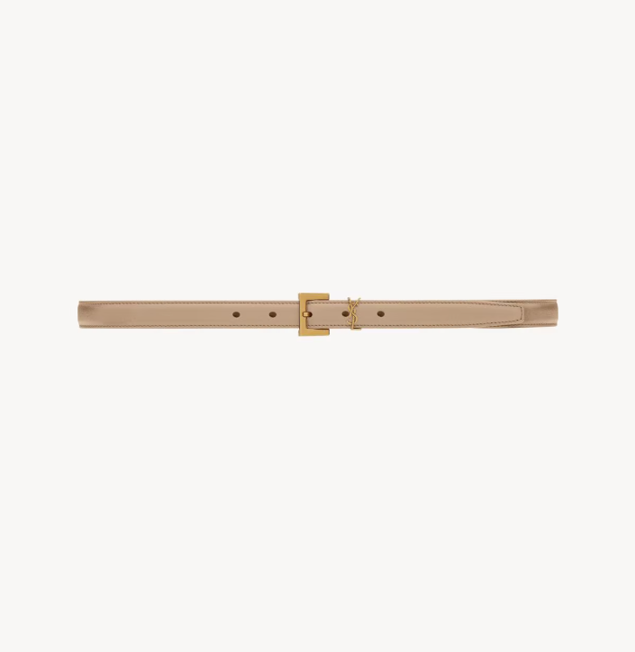 1FF0101-526 [SAINT LAURENT] Cassandre Thin Belt in Smooth Leather Dark Beige (SS26) #554465BOO0W2721 (T-EU-E)