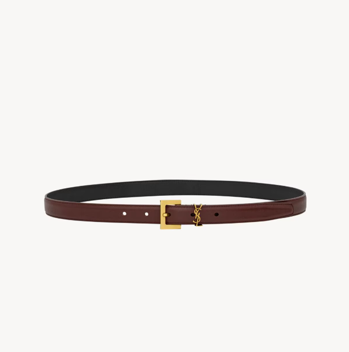 1FF0101-527 [SAINT LAURENT] Cassandre Thin Belt in Smooth Leather Red Tan (SS26) #554465BOO0W6892 (T-EU-E)